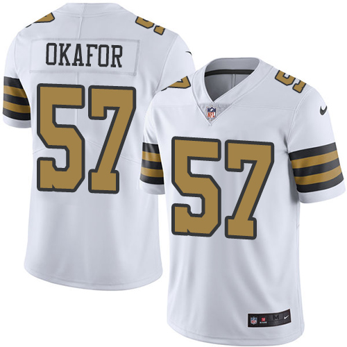 Nike Saints #57 Alex Okafor White Youth Stitched NFL Limited Rush Jersey - Click Image to Close